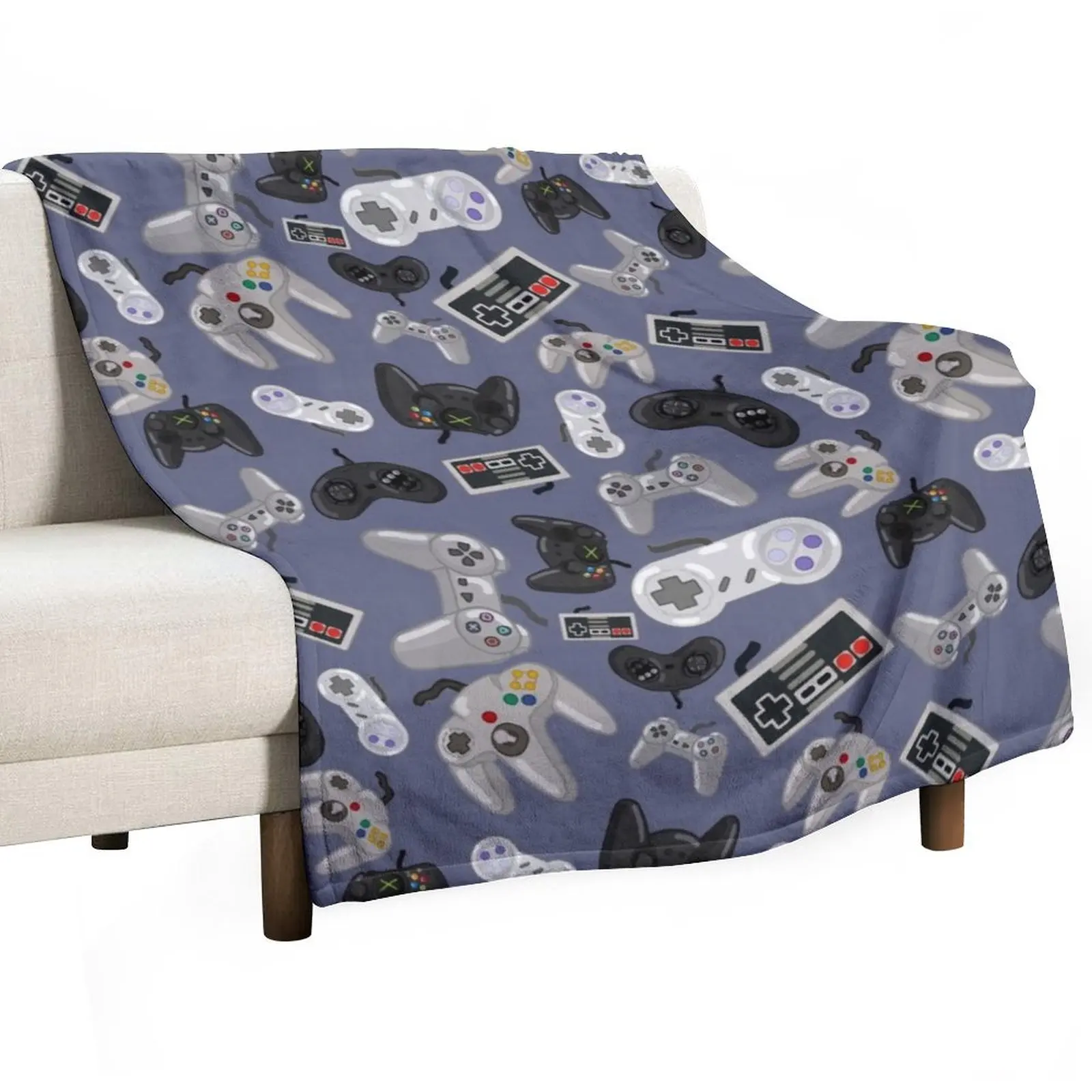 Old School Video Game Controllers - Repeating Pattern Throw Blanket Soft Bed linens christmas gifts halloween Blankets