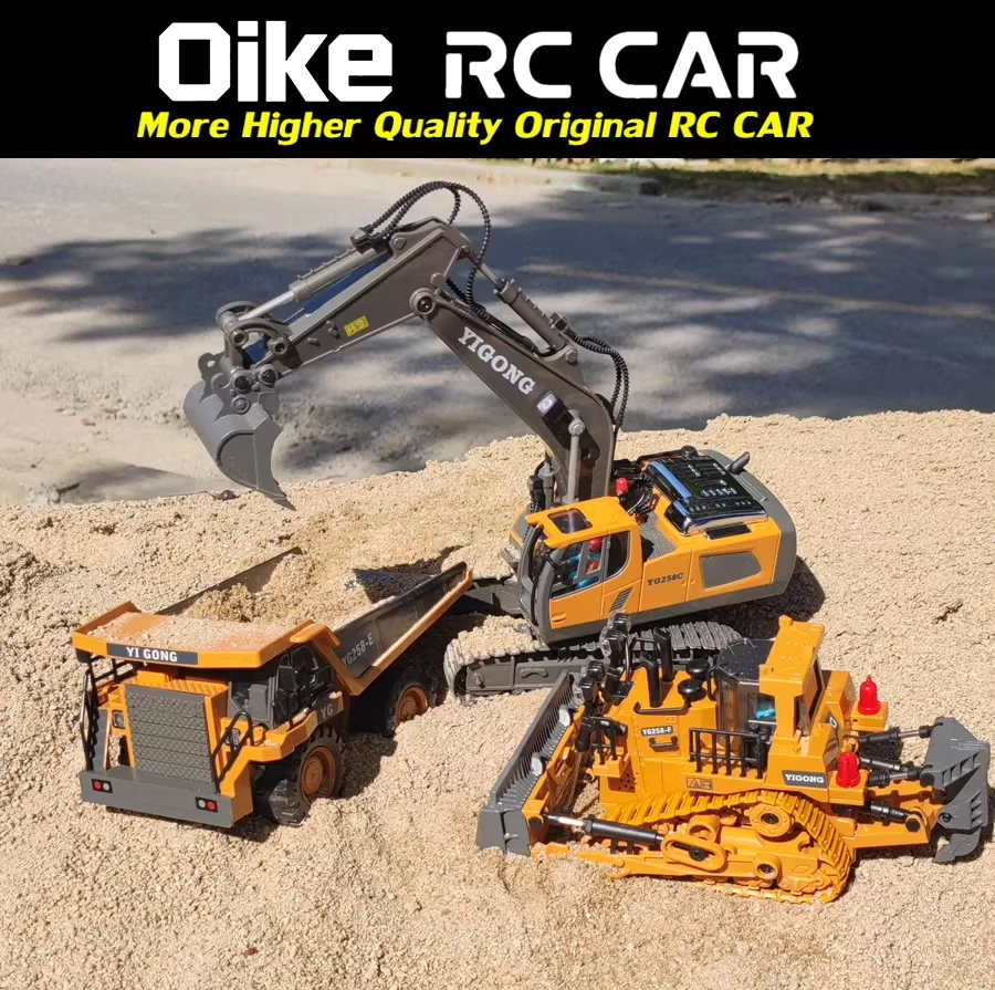 Oike 4WD Remote Control Excavator Alloy Dump Truck Bulldozer Radio Model RC Car Construction Vehicle with Lights Sound Toy Gift