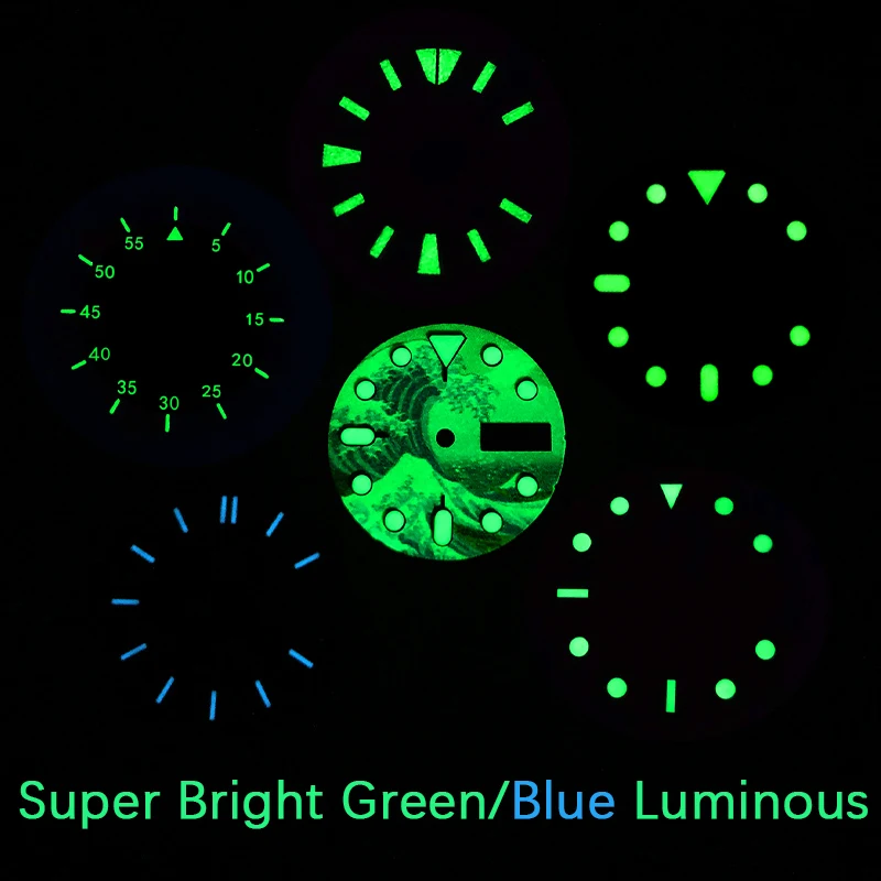 28.5 مللي متر ساعة الطلب مضيئة كاناغاوا لحركة NH35 NH36 SKX007 SKX009 الغواصين 200 متر 0020 أجزاء وزارة الدفاع نافذة تاريخ اليوم