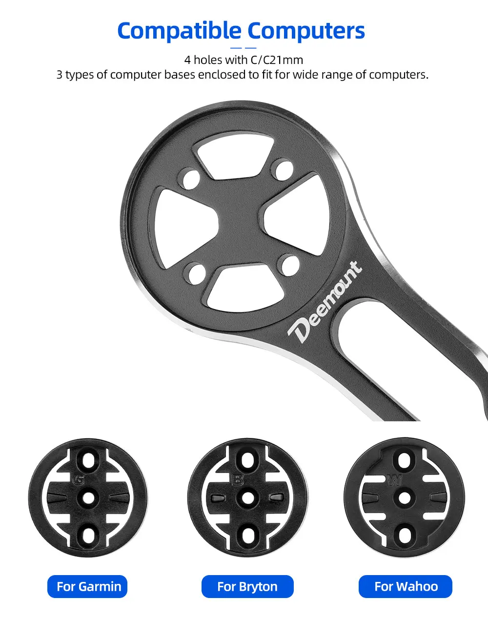 Integrierter Fahrrad-Lenker-Tachometerhalter mit 3 Basishaltern, passend für Garmin Wahoo Bryton, Doppeladapter für die Installation von Licht und Kamera – Detail 6