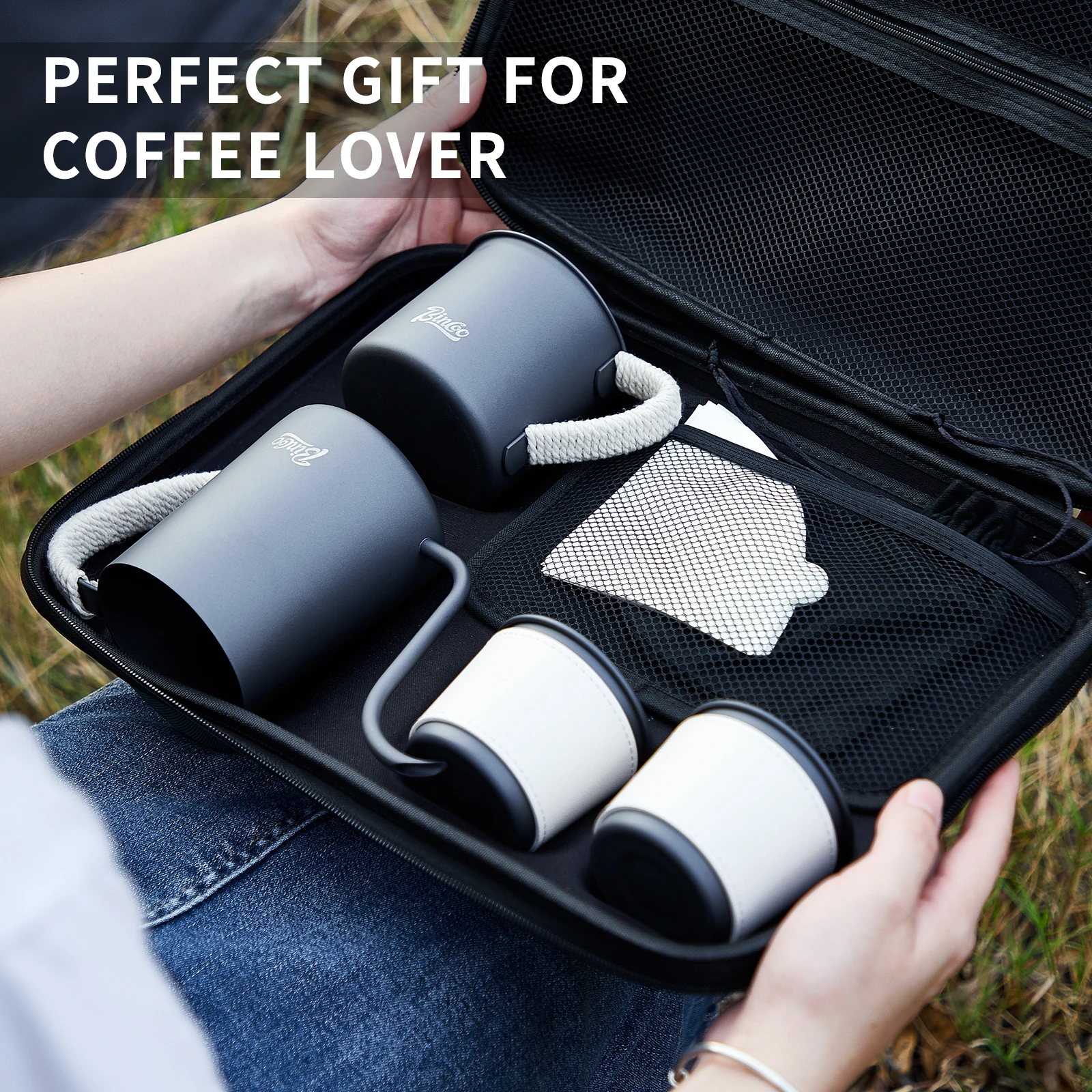 Bincoo Travel Pour Over Coffee Maker Gift Set 6 in 1 Coffee Accessories Tools, Coffee Maker Set with Travel Bag