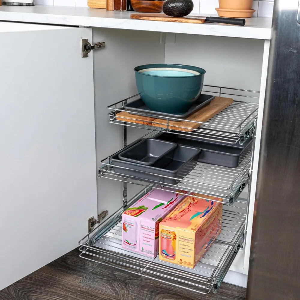 

Glidez Multipurpose Chrome-Plated Steel Pull-Out/Slide-Out Triple-Sliding Storage Organizer for Cookware and Bakeware
