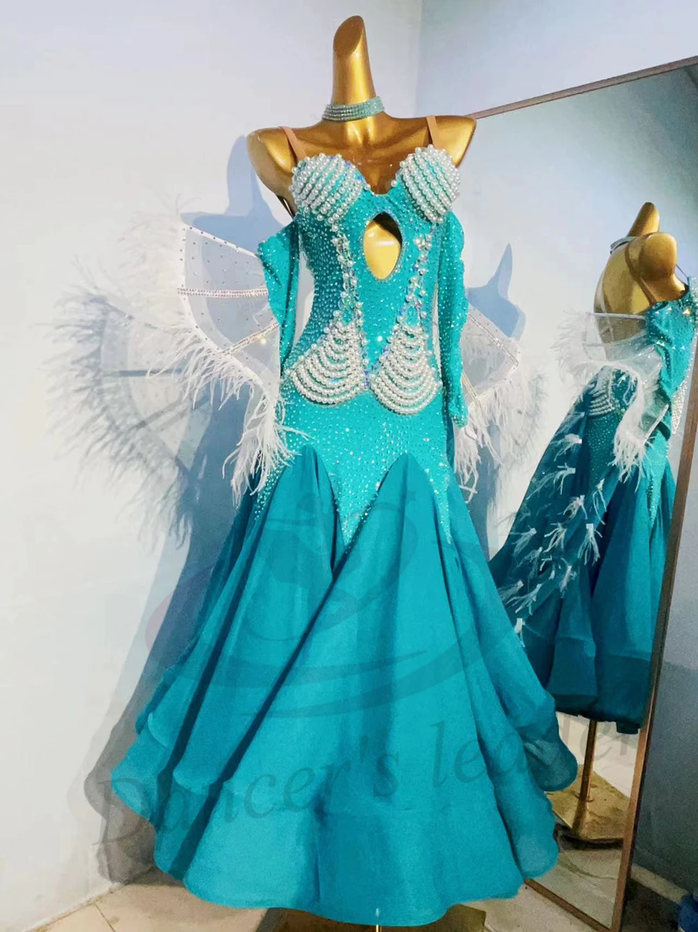 Costume da ballo latino AB Stone Donna Adulto Bambini Fascia alta personalizzata Reggicalze di perle Gonna moderna Abito da samba da piscina nero