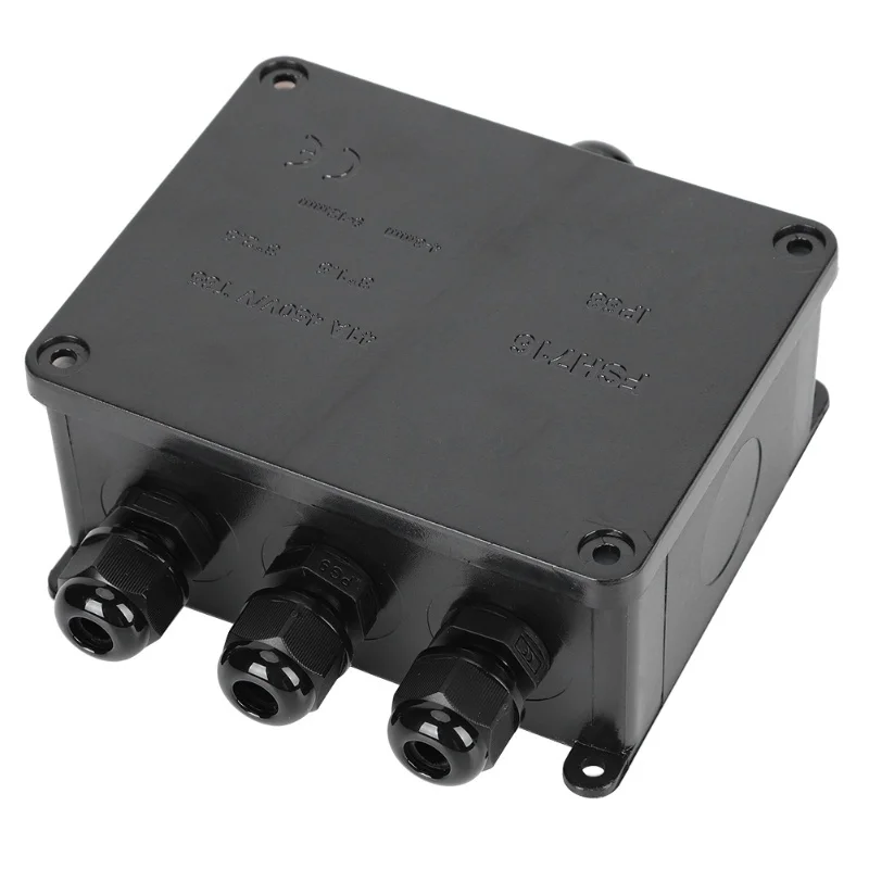 Waterproof Junction Box Outdoor Cable Connector Case Electronic Enclosure IP68 PC Black