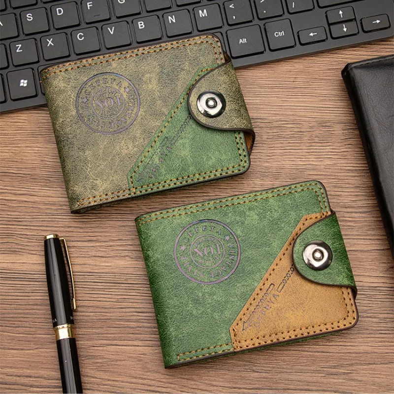 Vintage Herren-Geldbörse aus gespleißtem PVC-Leder mit Magnetverschluss, kurzer Bifold-Geldbeutel mit Kartenfächern, Ausweisfenster und Bargeldfach – Detail 5