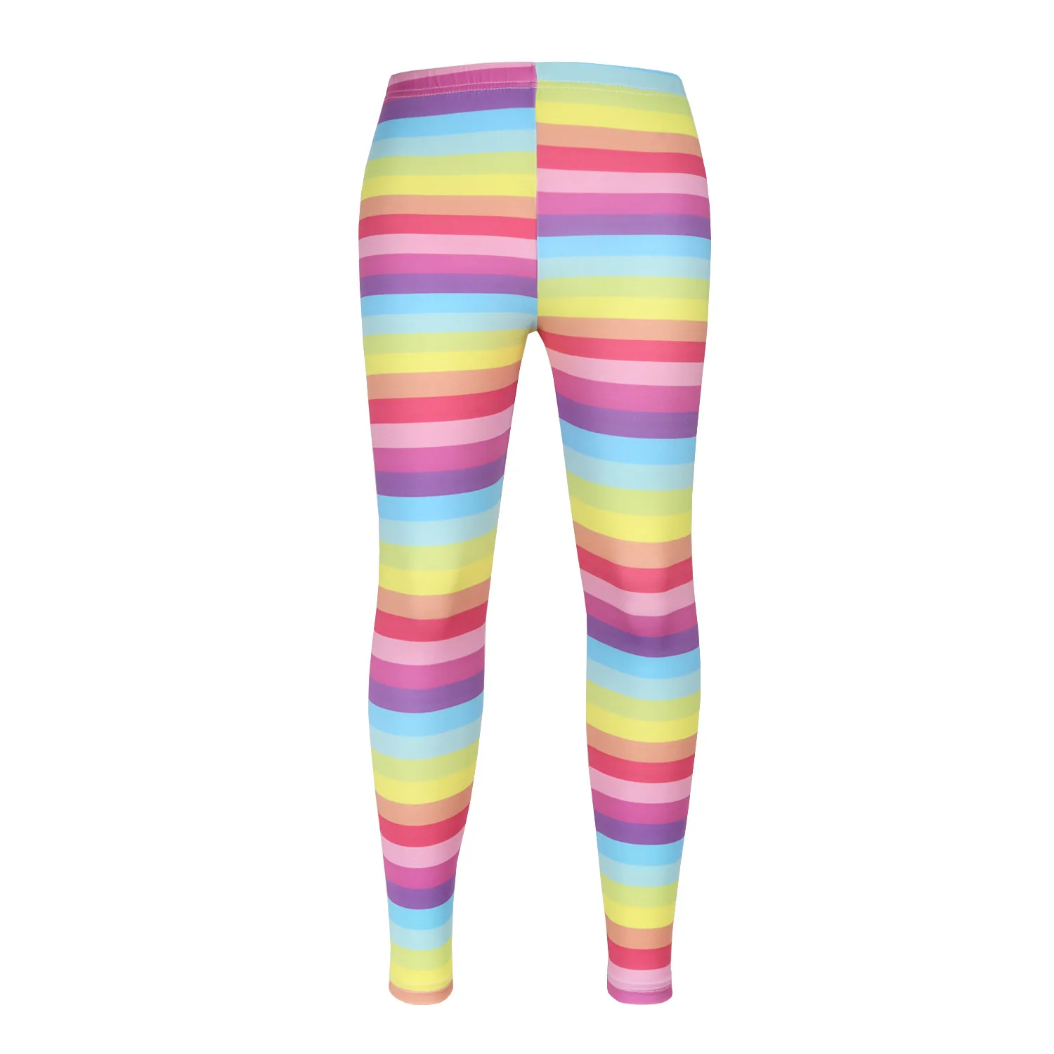 Rainbow Stripe Print Hot Sale Girls Outer Wear Leggings High Elastic Tight Summer Sports Trousers