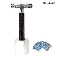 Magyfosia Traditional Wet Shaver Butterfly Open Double Edge Safety Razor No Slip Handle Men's Grooming Tool with Stand Holder