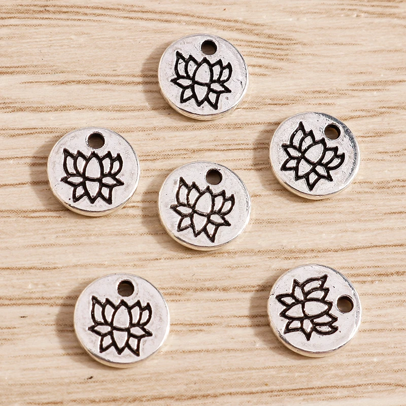 Tusember 50 Stück Legierung Silberfarben Buddhistische Lotusblumen-Anhänger für handgefertigte Halsketten, Ohrringe, Damen-Schmuckzubehör – Detail 6