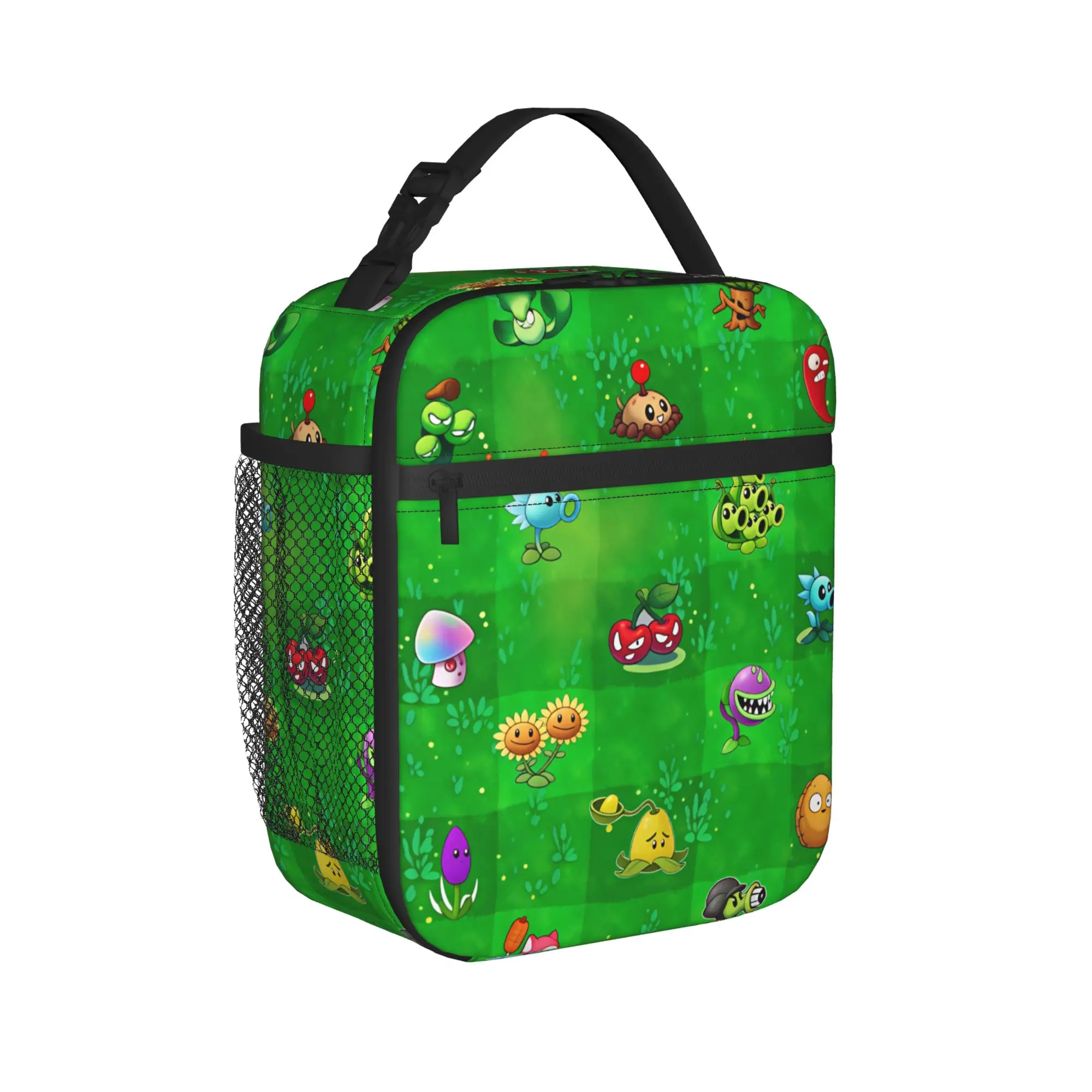 Plants Vs Zombies Game Grid Art Lunch Bag  Portable Lunch Box Child School Print Cooler Bag Fashion Oxford Thermal Tote Handbags