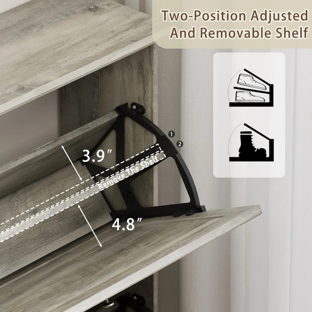 خزانة تخزين الأحذية الخشبية القابلة للتعديل للمساحات الصغيرة - رف منظم للمدخل النحيف وحل الخزانة #5