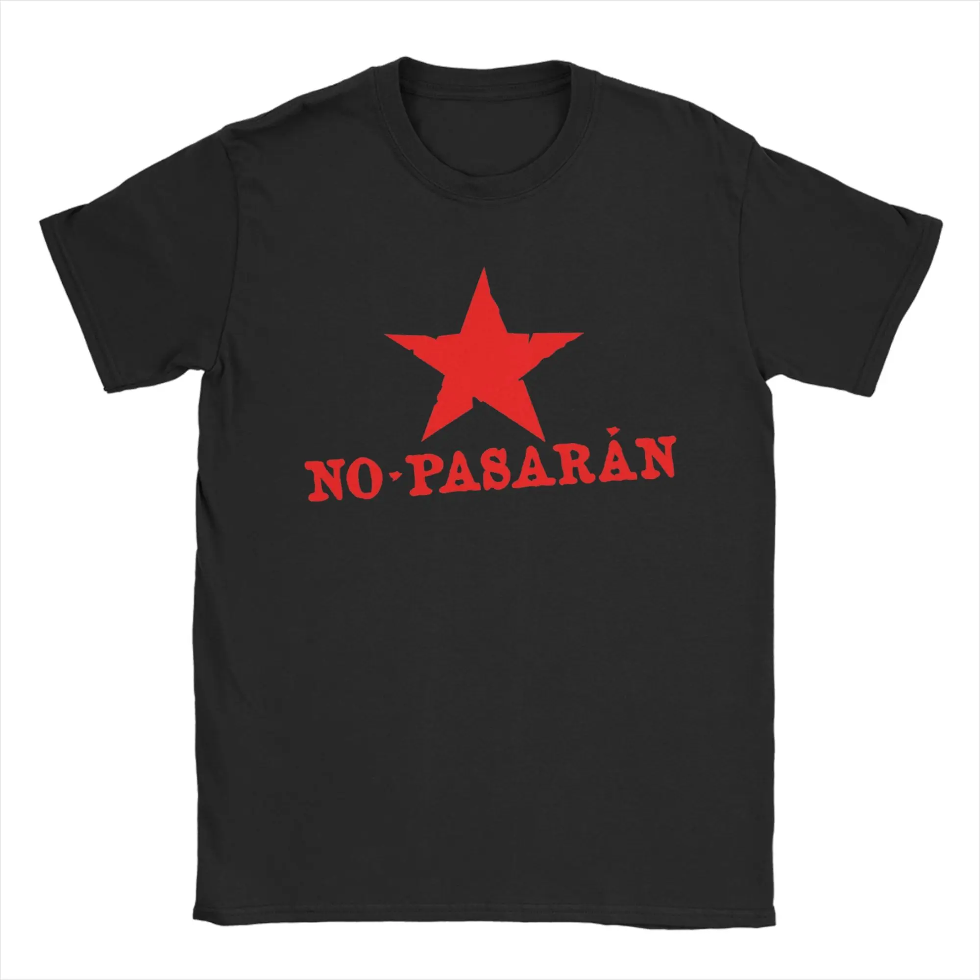 Vintage No Pasaran Red Star Slogan T-Shirt Men's Round Neck Short Sleeve Tops  100%Cotton Summer Tops Shirts