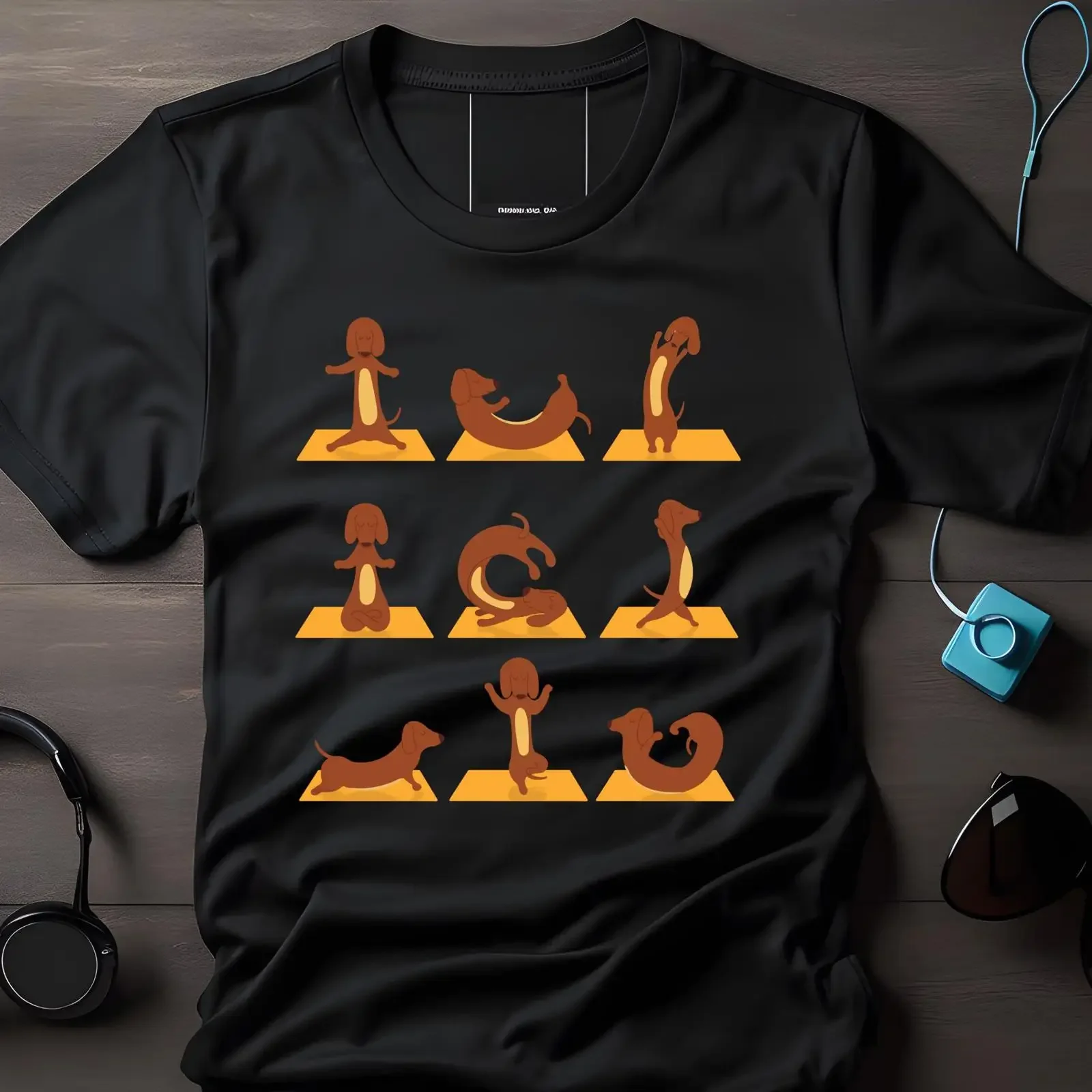 Funny Dachshund Yoga Poses T Shirt Casual for Dog Pilates Lovers  vintage Washed Stretched Unisex fashion homme graphic
