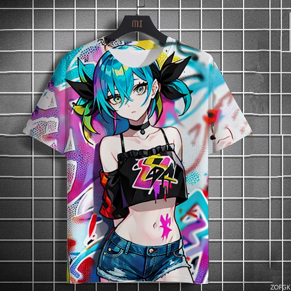 2024 Men's T-shirt Anime Character Graffiti T-shirt 3D Sexy Beautiful Printed T-shirt Trendy Men's and Women's Short Sleeve Top #3