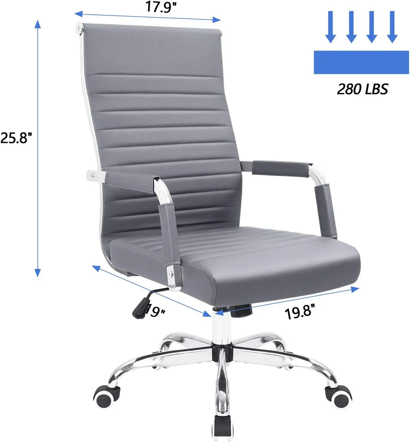 Ribbed Office Desk Mid Back Computer Chair Height Adjustable Conference Executive Task Swivel PU Leather