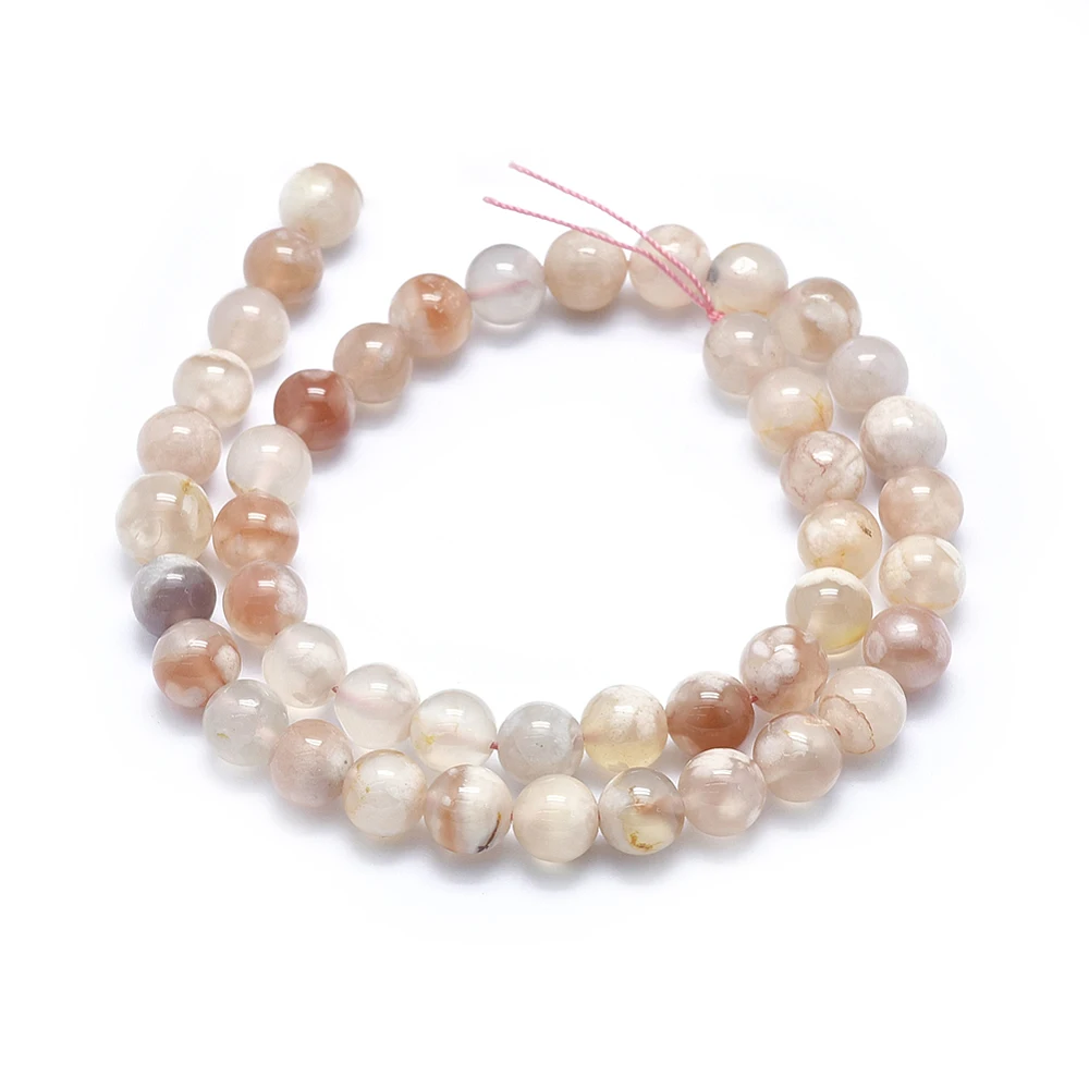 PandaHall 1 Strang Natürliche Kirschblüten-Achat Runde Perlen, Verschiedene Größen 10mm 12mm 14mm für Halsketten Armbänder Schmuckherstellung – Detail 7