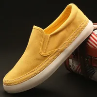 Fashion Autumn Trendy Men's Canvas Shoes Slip-On Korean Version Casual Versatile Lazy Shoes Board Sneakers for Male Yellow