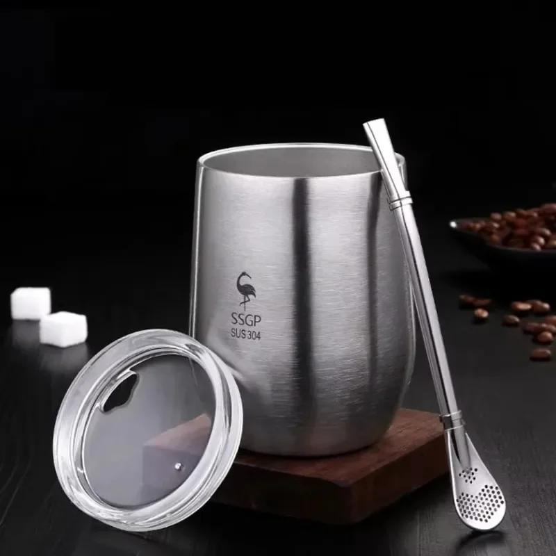 Yerba Mate Cup 304 Stainless Steel Double Wall Argentine Yerba Mate Gourd with Lid/Straw Portable Tea Mug Coffee Thermos 377ml