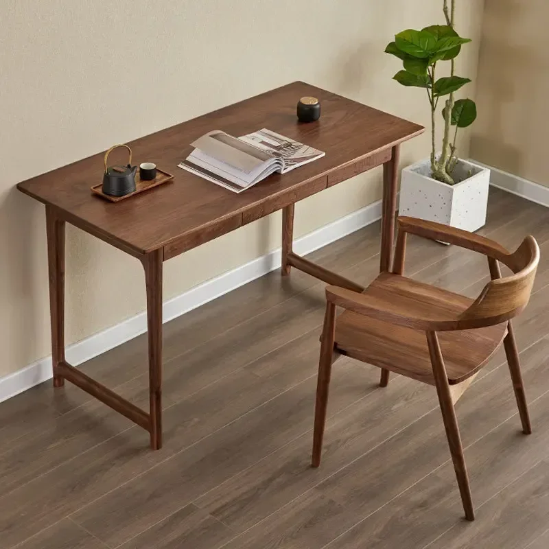 Nordic imported all solid wood black walnut desk simple Japanese cherry wood tea table desk balcony tea table