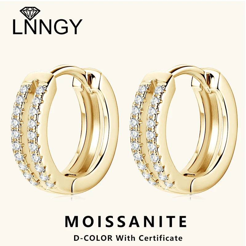 

Сертифицированные Lnngy серьги-кольца с муассанитом D0.10CT Oorbellen Zilver, двухрядные серьги из стерлингового серебра 925 пробы с камнями для женщин, ювелирные изделия
