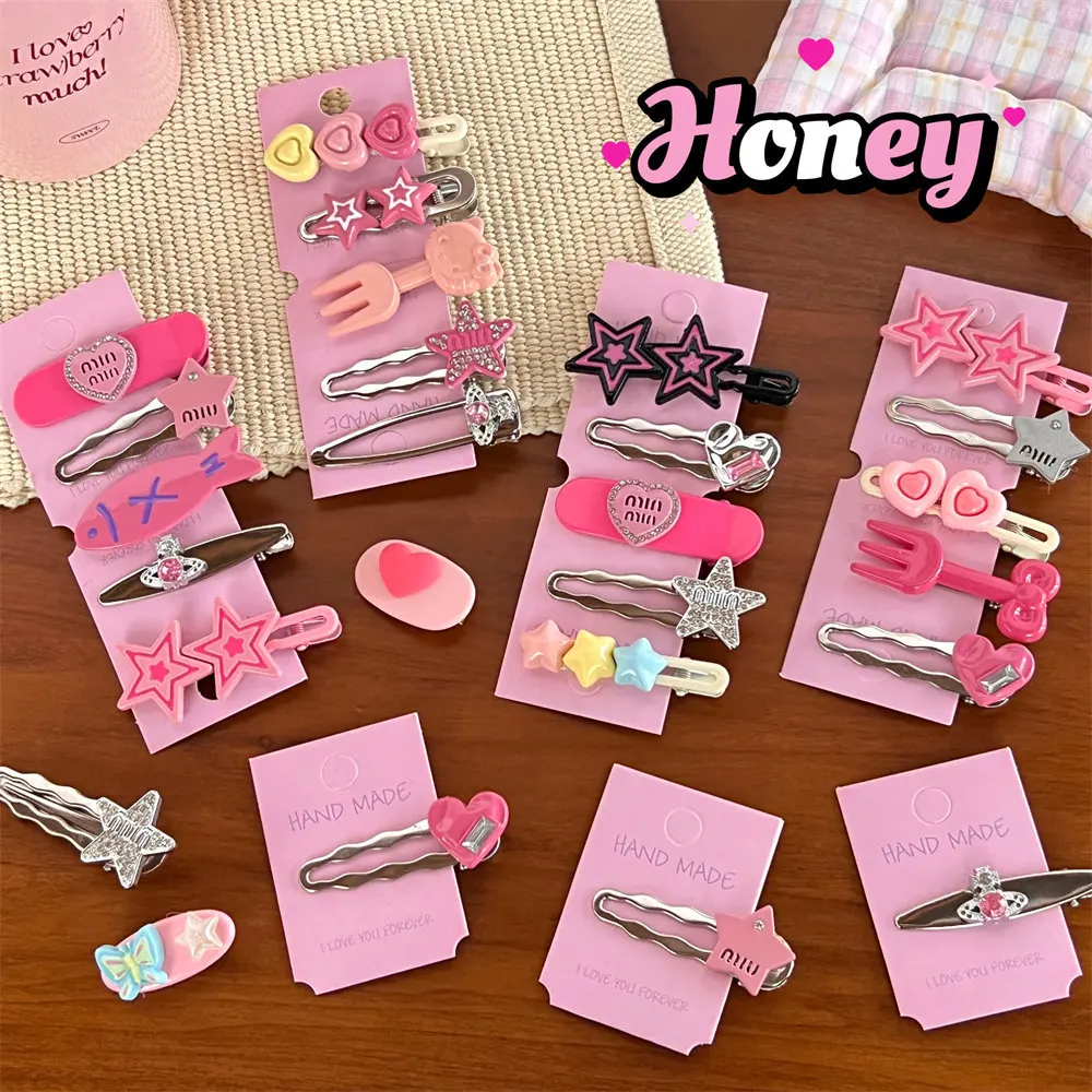 5/7pcs set Harajuku Girls Y2k Hairpin Star Heart Fork Side Hair Clip 2023 New Barrettes Women Headwear Hair Accessories