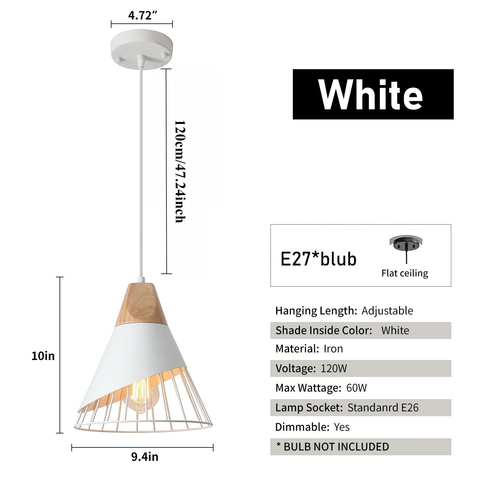 

Farmhouse Pendant Lights 9.4inch - Black White Orange, for Kitchen Island, Dining Room, Living Room, Hallway Vintage Lamp