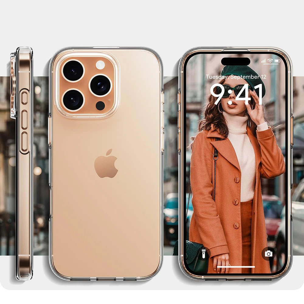 iPhone 16 Pro Max 용 초박형 실리콘 소프트 케이스 16 Plus 16promax Promax 16 + 쉘용 투명 크리스탈 투명 뒷면 커버