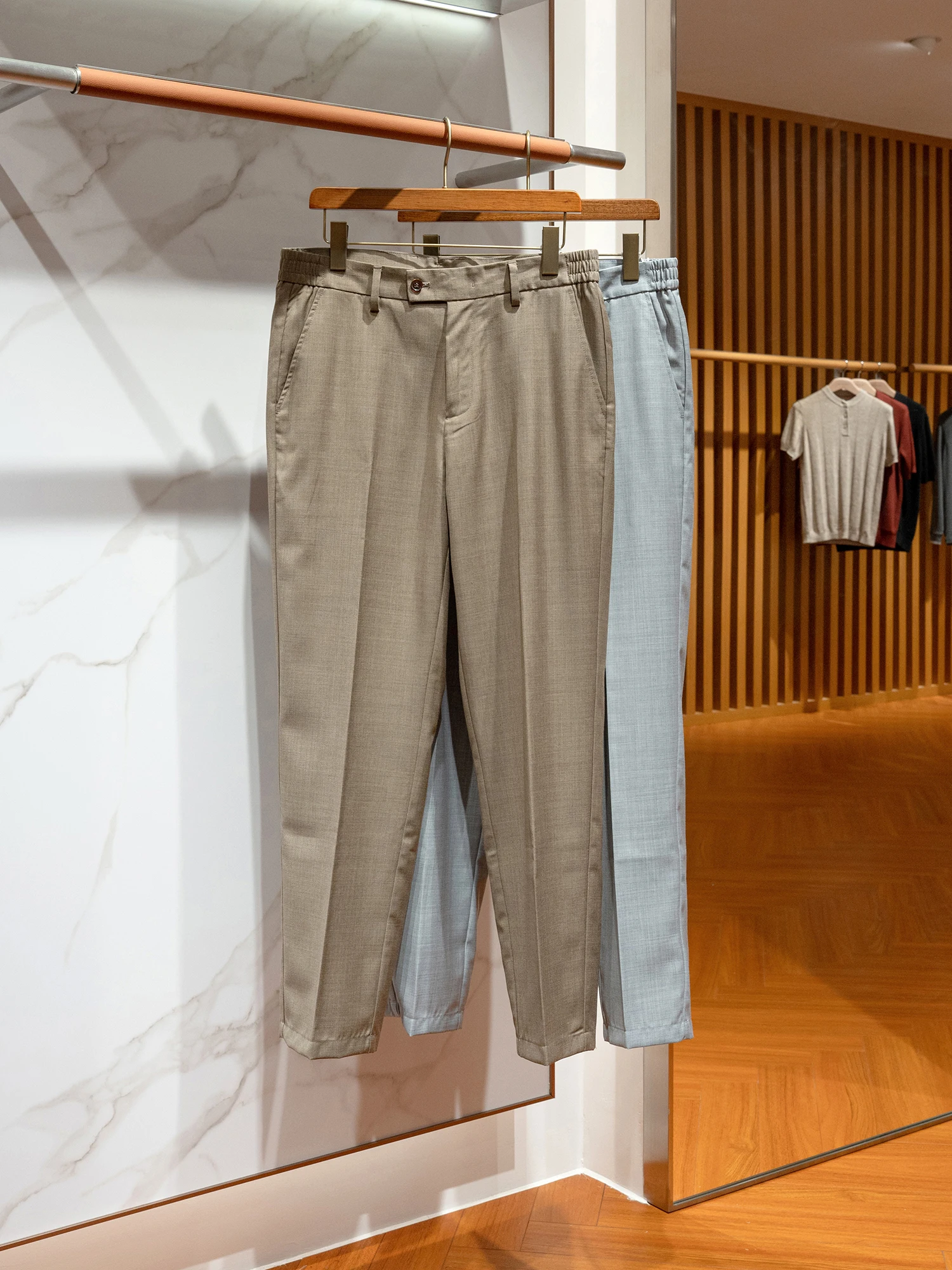 

Italian Gentleman hine Waable Wool Blend Fabric Spring Summer Thin Men's Busin Casual Straight Leg Pants