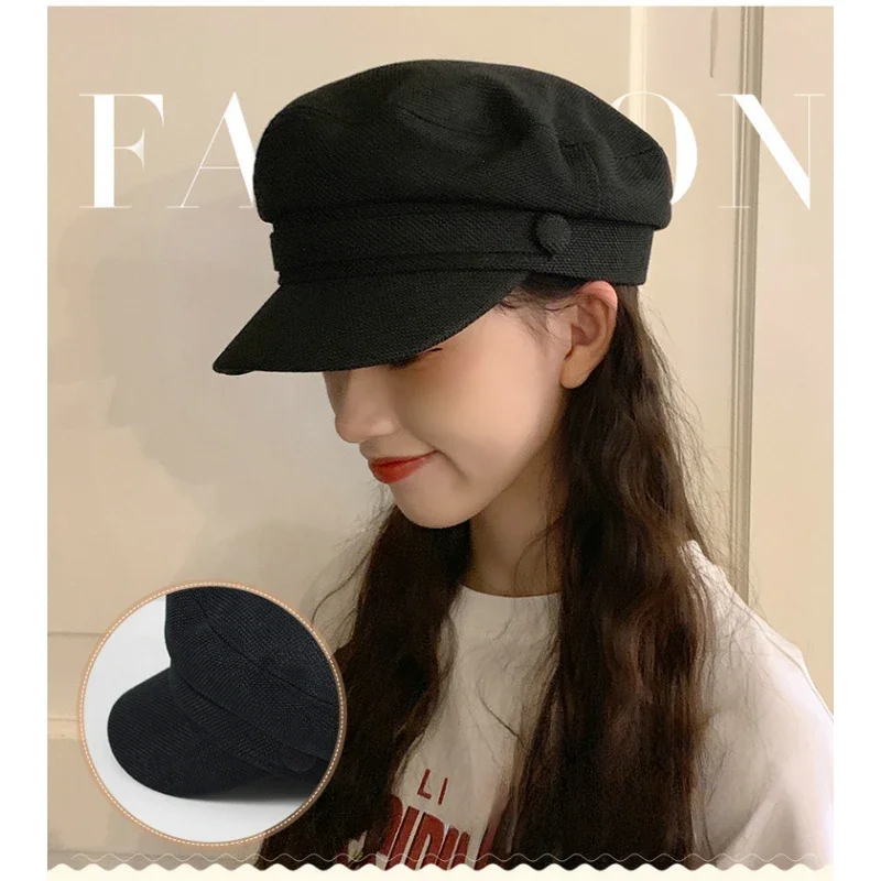 Spring Summer Women Hat Flat Cap Linen Octagonal Cap Solid Color Flat Top Hats Young Student Hat Female Beret Hats