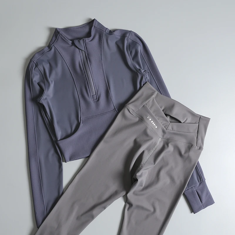 ชุดโยคะสตรีฤดูใบไม้ผลิและฤดูใบไม้ร่วงชุดฝึกพิลาทิสมืออาชีพวิ่งยิมแขนยาวเสื้อกีฬารัดรูป