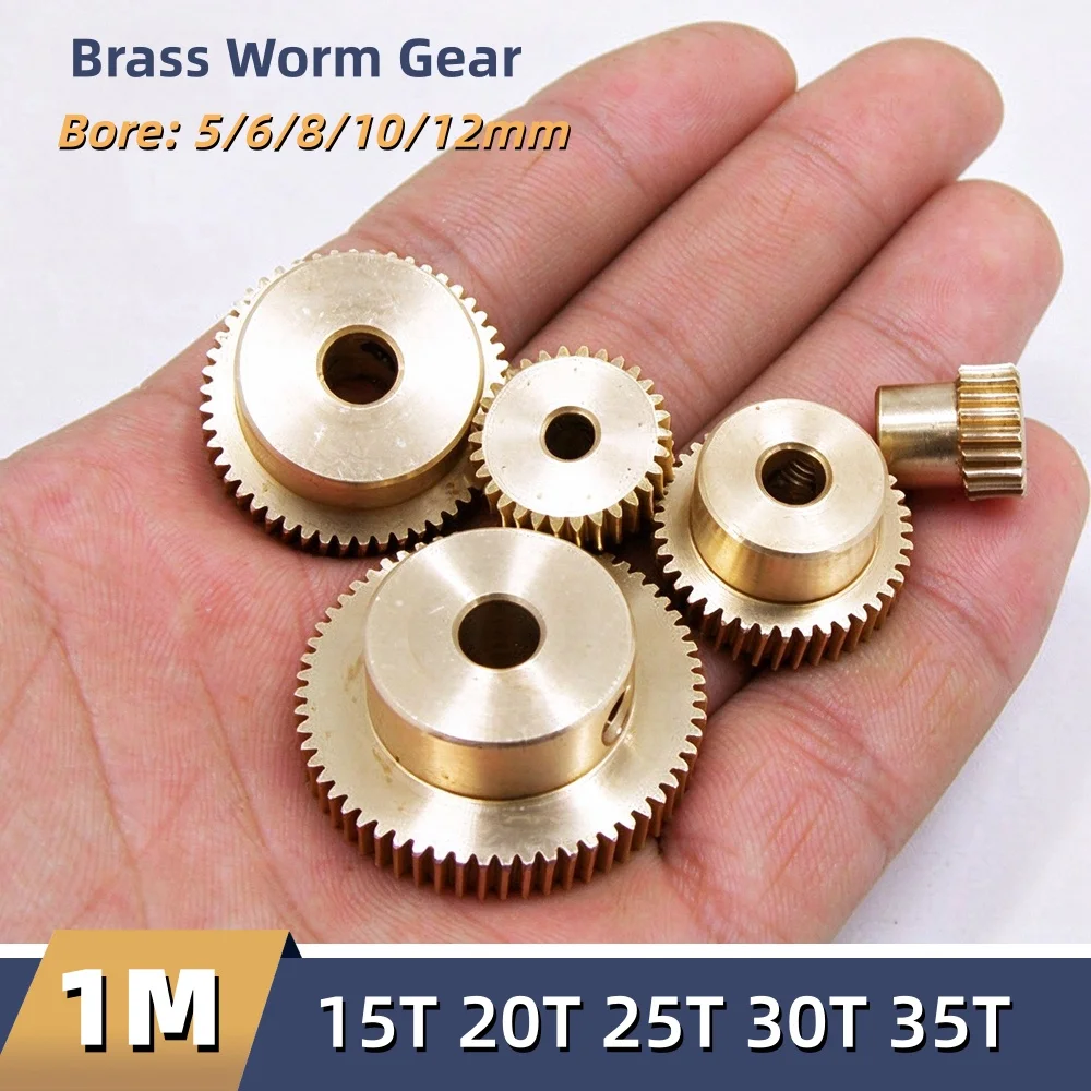1pcs Brass Worm Gear 1 Module 15Teeth 20Teeth 25Teeth 30Teeth 35Teeth Bore 5/6/8/10/12mm Transmission Ratio Turbine Gear