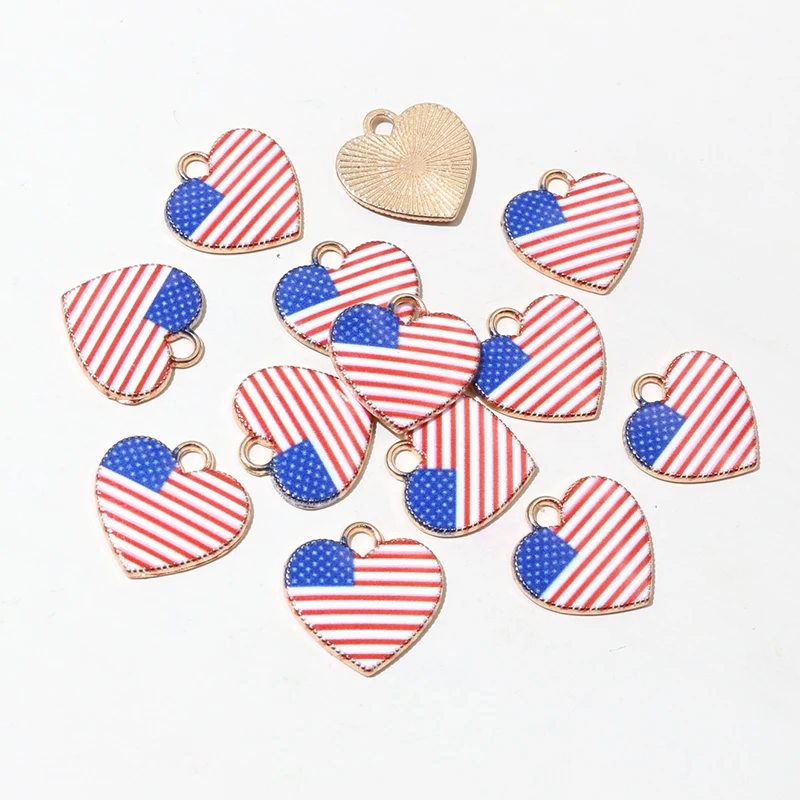 20pcs 15x16mm Enamel National Flags of Countries Heart Charms Pendant DIY Jewelry Making Accessories for Necklace Earrings view 6