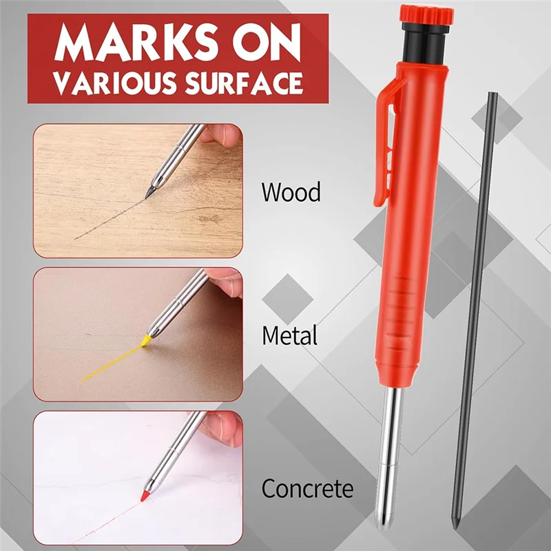 

AT82-8 упаковок Маркер для глубоких отверстий с длинным наконечником 2,8 мм — механические плотничьи карандаши с 48 стержнями, строительные карандаши