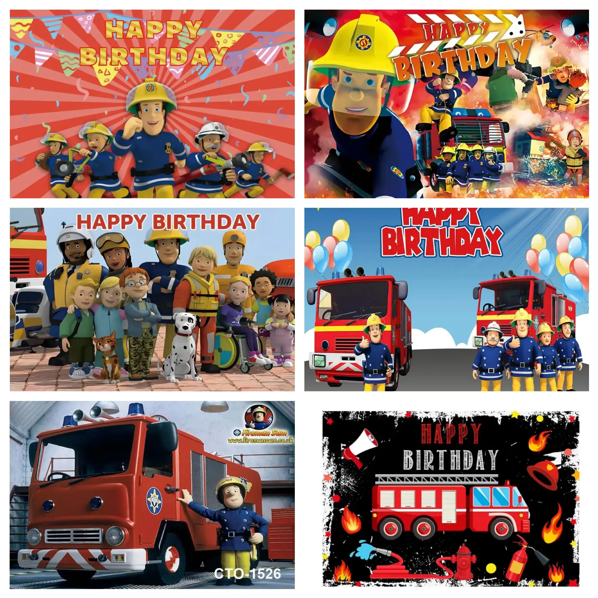 Firefighter Sam&S Birthday Party Backdrop Fireman Fire Truck Photography Background Boy Birthday Party Decorations Banner