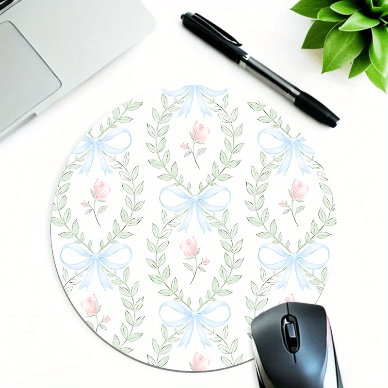 

Light blue flower-designed mousepad with an anti-slip rubber base a round table mat is suitable for home use and of high quality