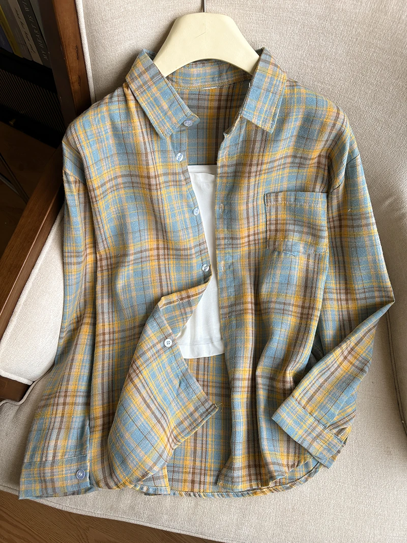 เสื้อเชิ้ตลายสก๊อตสีแดงสำหรับผู้หญิงวัยรุ่น ติดกระดุม แขนยาว ปกเชิ้ต เสื้อแจ็คเก็ตลายตาราง สไตล์ลำลอง สำหรับฤดูใบไม้ร่วง ฤดูหนาว ชุดคริสต์มาส