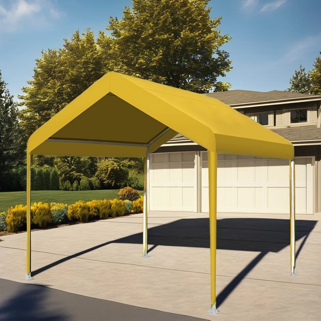 Yellow Customized Outdoor Carport Cloth On All Sides Canopy Tent Waterproof Garage Car Sun Shade Shelter Cover Metal Frame