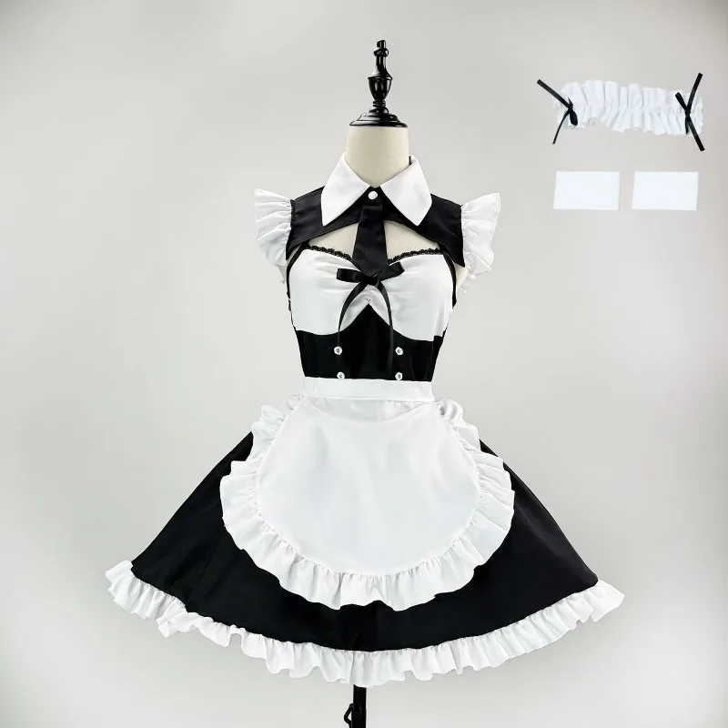 

Plus Size Backless Sweet Sexy Lolita Maid Dress Set, Cute Cosplay Uniform for Game Role Play,Halloween Party & Stage Performance