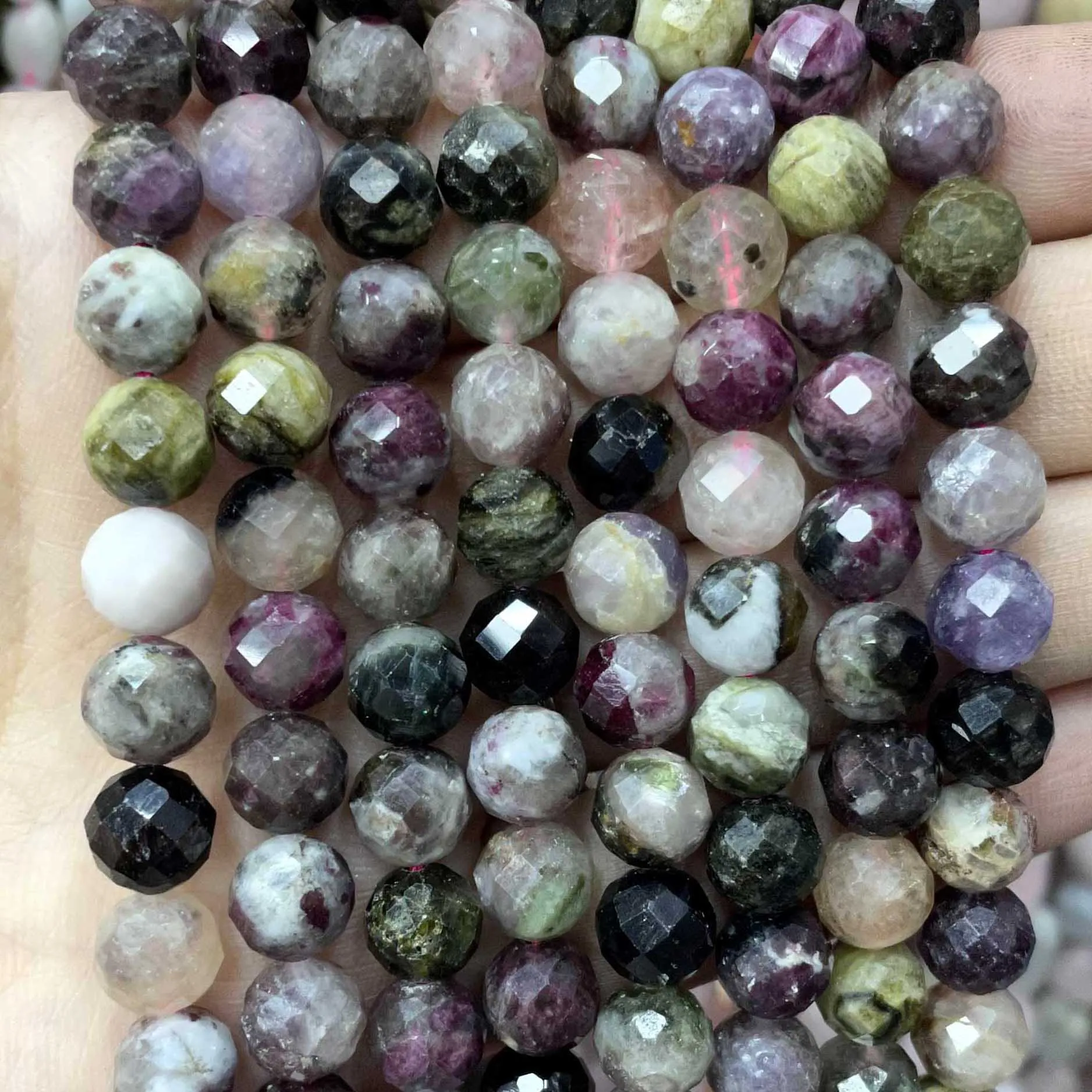 Gem Stone Faceted Natural Colorful Tourmaline Round Spacer Beads For Jewelry Making DIY Bracelet Necklace 6/8/10MM 7.5''inches