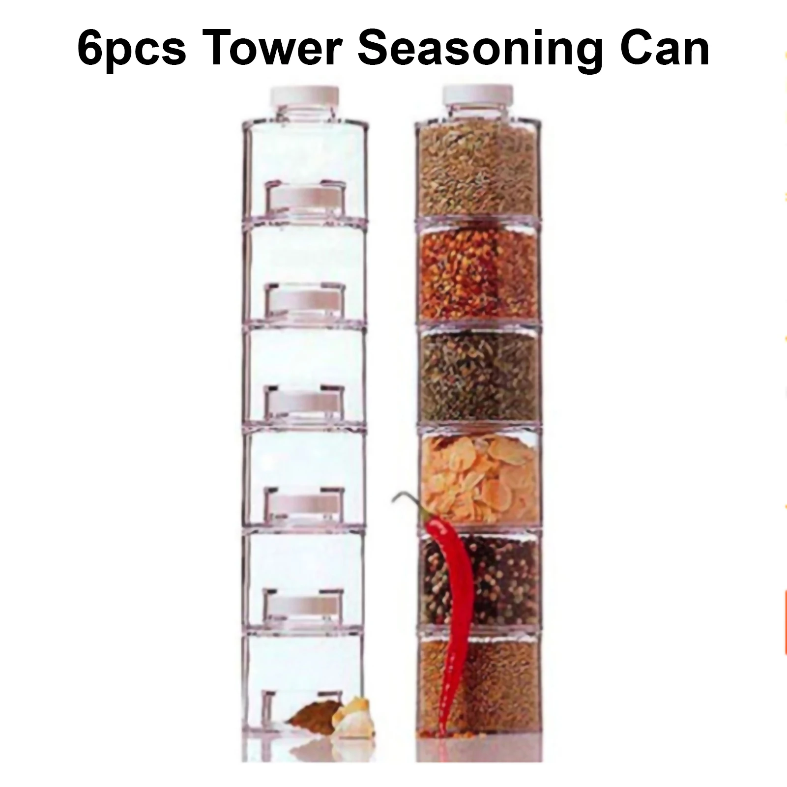 6 Pcs Tower Seasoning Jar Transparent Stackable Seasoning Bottle Spice Tata Seasoning Boxes Seasoning Storage Bottle for Kitchen