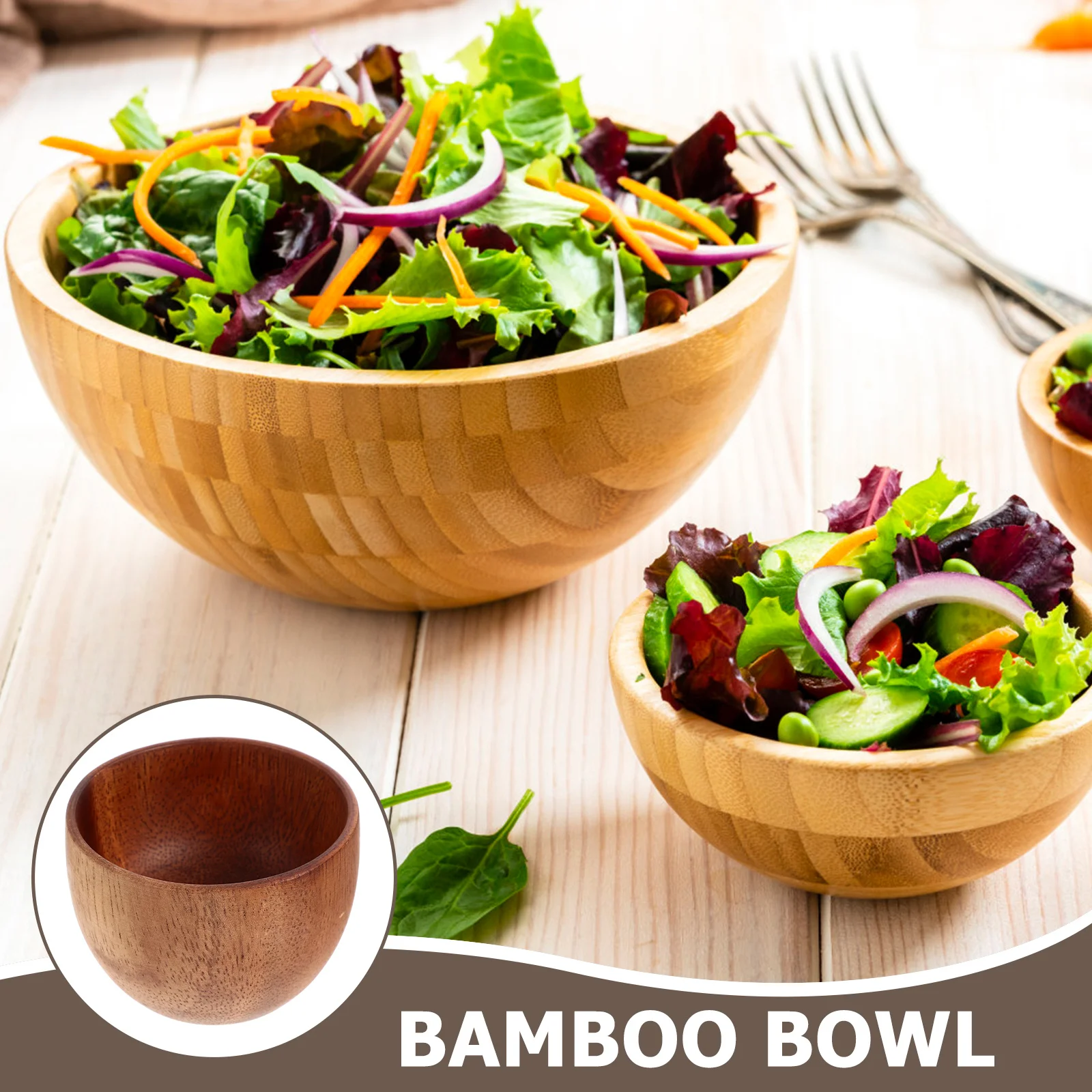 

Bamboo Salad Bowl Eco-Friendly Bamboo Tableware Fruit Oatmeal Vegetable Serving Container Salad Storage Bowls