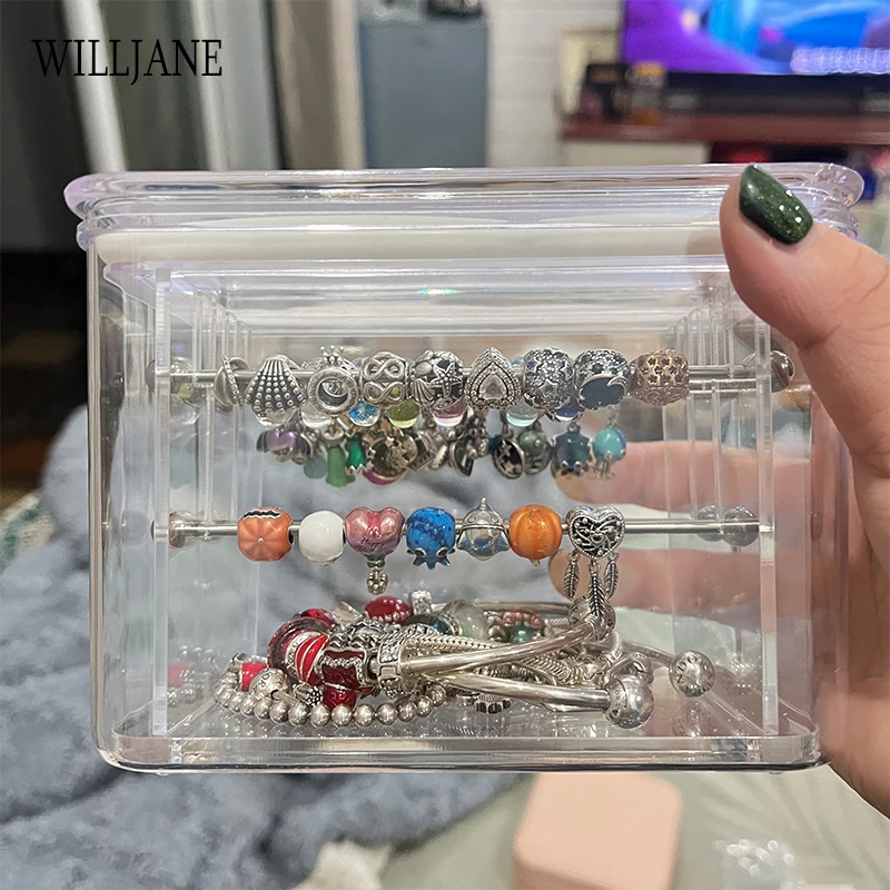 Stainless Steel Rondelles Spacer Bar Acrylic Sealed Storage Box Pandora Bead Organizer Carrying Case Bracelet Charms Holder Rack