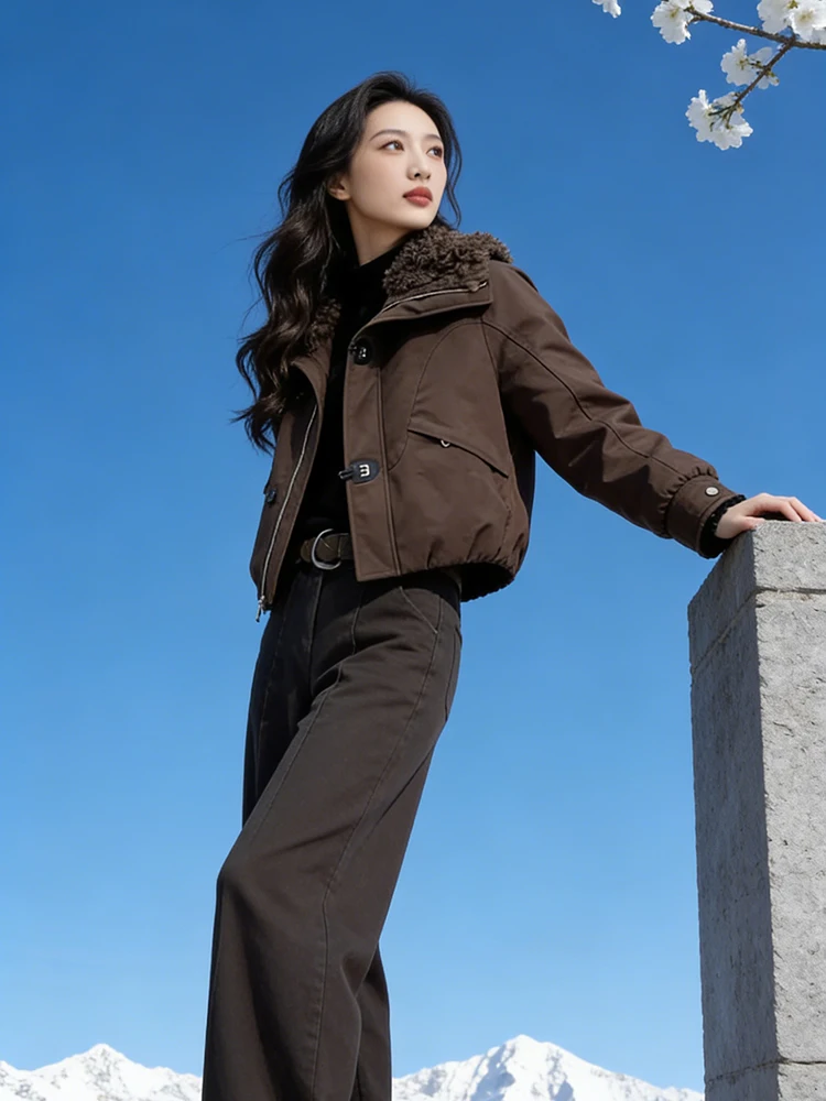 

Американская рабочая куртка Sle Thiened, верхняя одежда для женщин, новая зимняя модная ретро-одежда из хлопка с меховым воротником