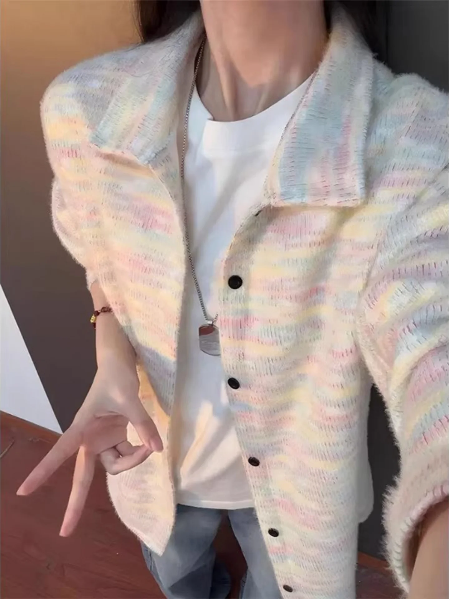 

Мужской весенний вязаный кардиган с длинным рукавом, открытый, в стиле унисекс, с высоким дизайнерским качеством, в стиле маленькой французской моды S...