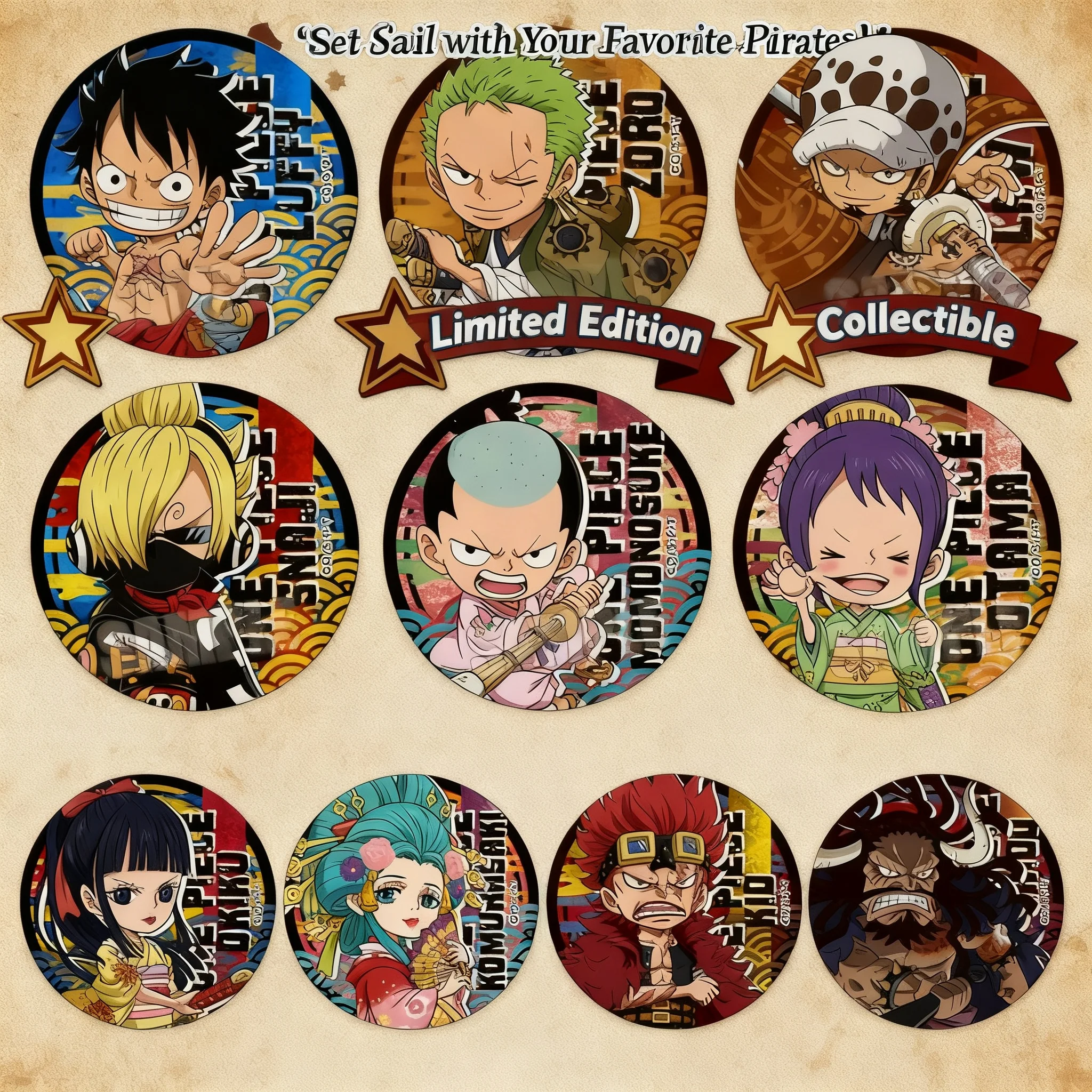 

One Piece Anime Badge Collection Q Version 10 Types Luffy Law Kidd Pin Brooch Anime Merchandise Onepiece Accessories For Fans