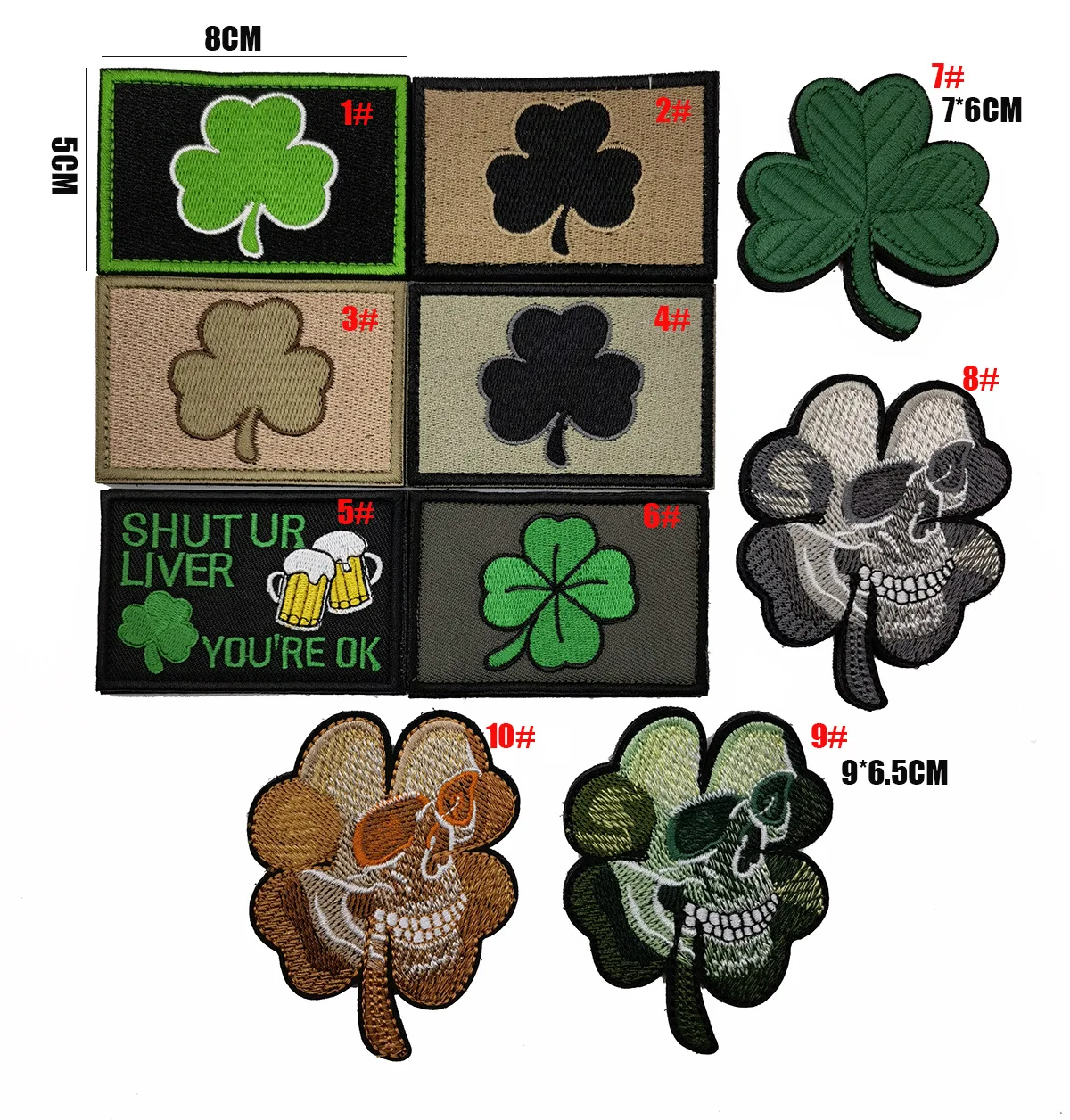 Four Leaf Trefoil Lucky Skull Clover Embroidered Tactical Patches Ireland Subdued Irish Shamrock Chevron Badge Applique