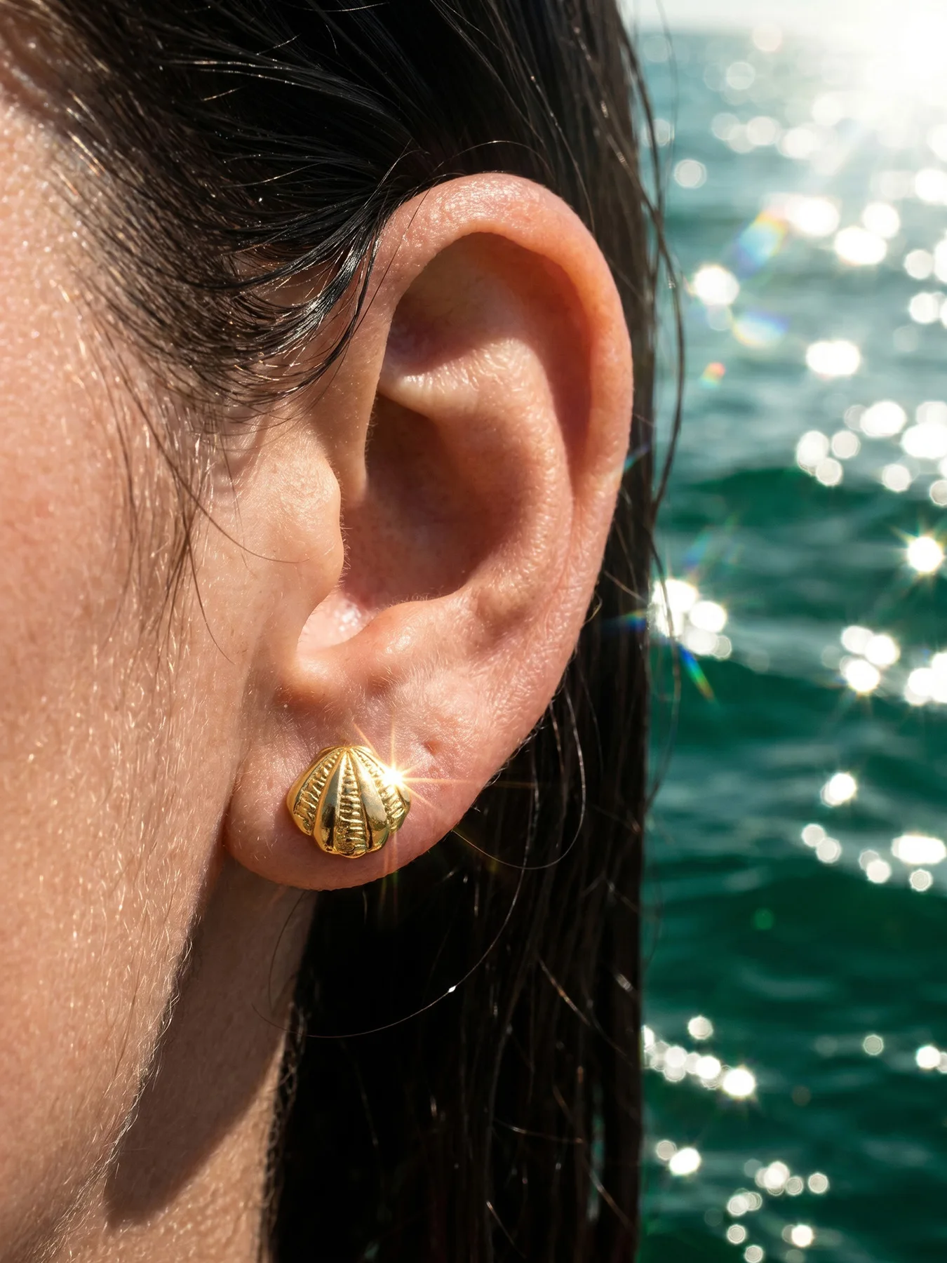 Fächerförmige Muschel-Ohrringe für Damen 316L Edelstahl 18K Vergoldet Französischer Stil Wasserfest Nicht Verblassende Ohrstecker Schmuck – Detail 8