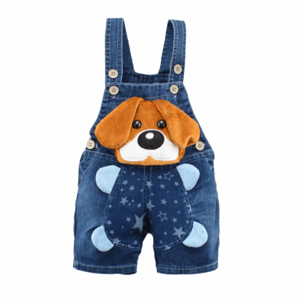 Cartoon Print Kids Denim Overalls Lightweight Denim Denim Fabric Children Denim Dungarees Short Casual Jeans Overalls