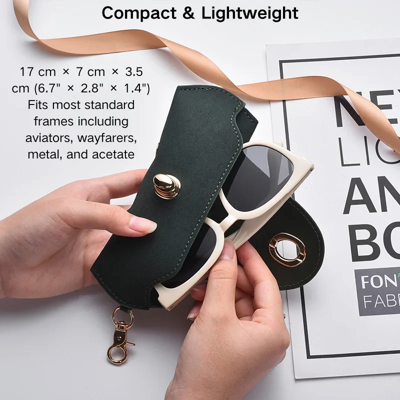 Suede-Style Glasses Case – 3 Colors, Fits Eyeglasses & Sunglasses, with Rotating Metal Toggle Clasp & Lobster Hook for Bag/Belt