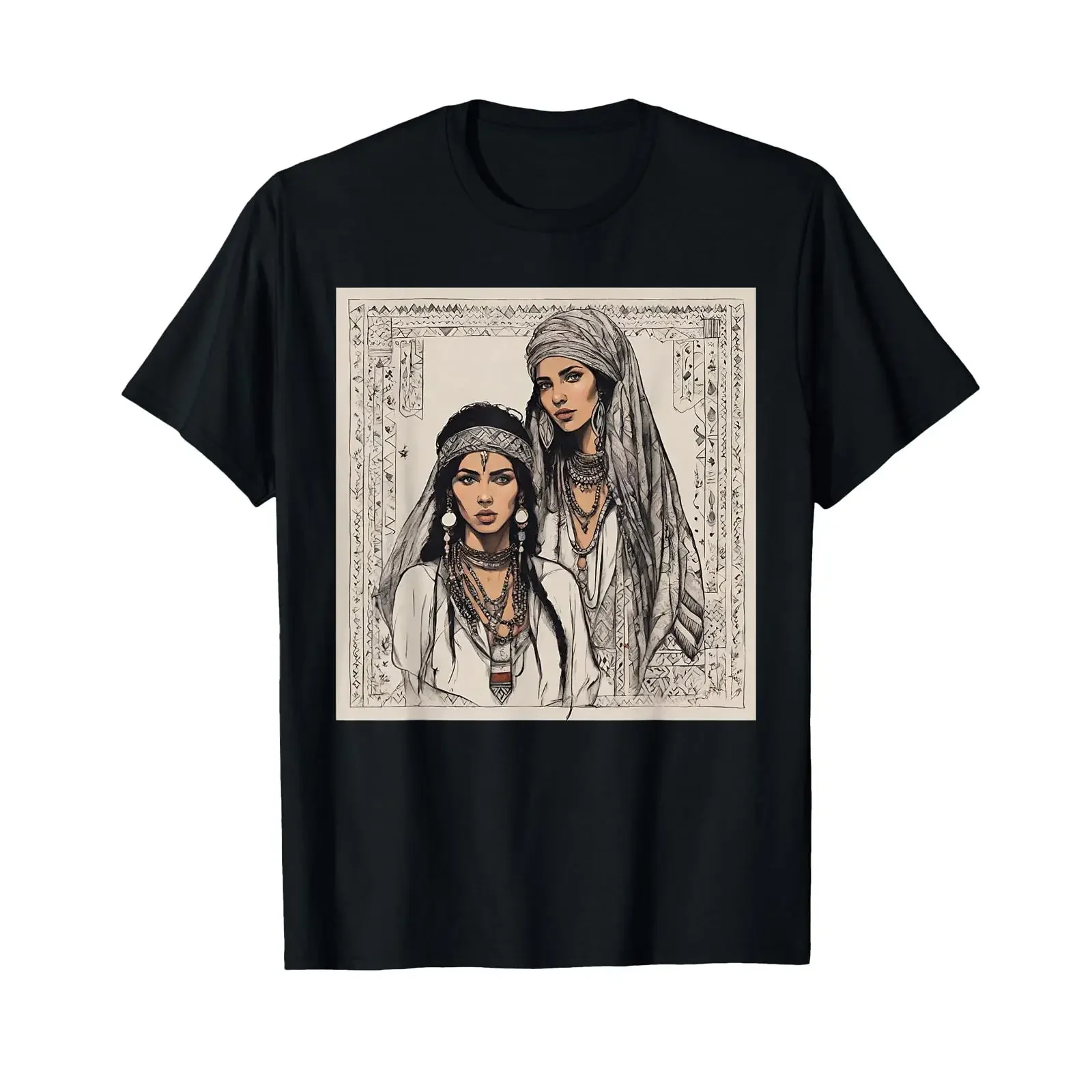 Amazigh Berber Woman with Traditional Clothing T Shirt black vintage Washed Breathable fashion Slightly Top For Everyday Wear