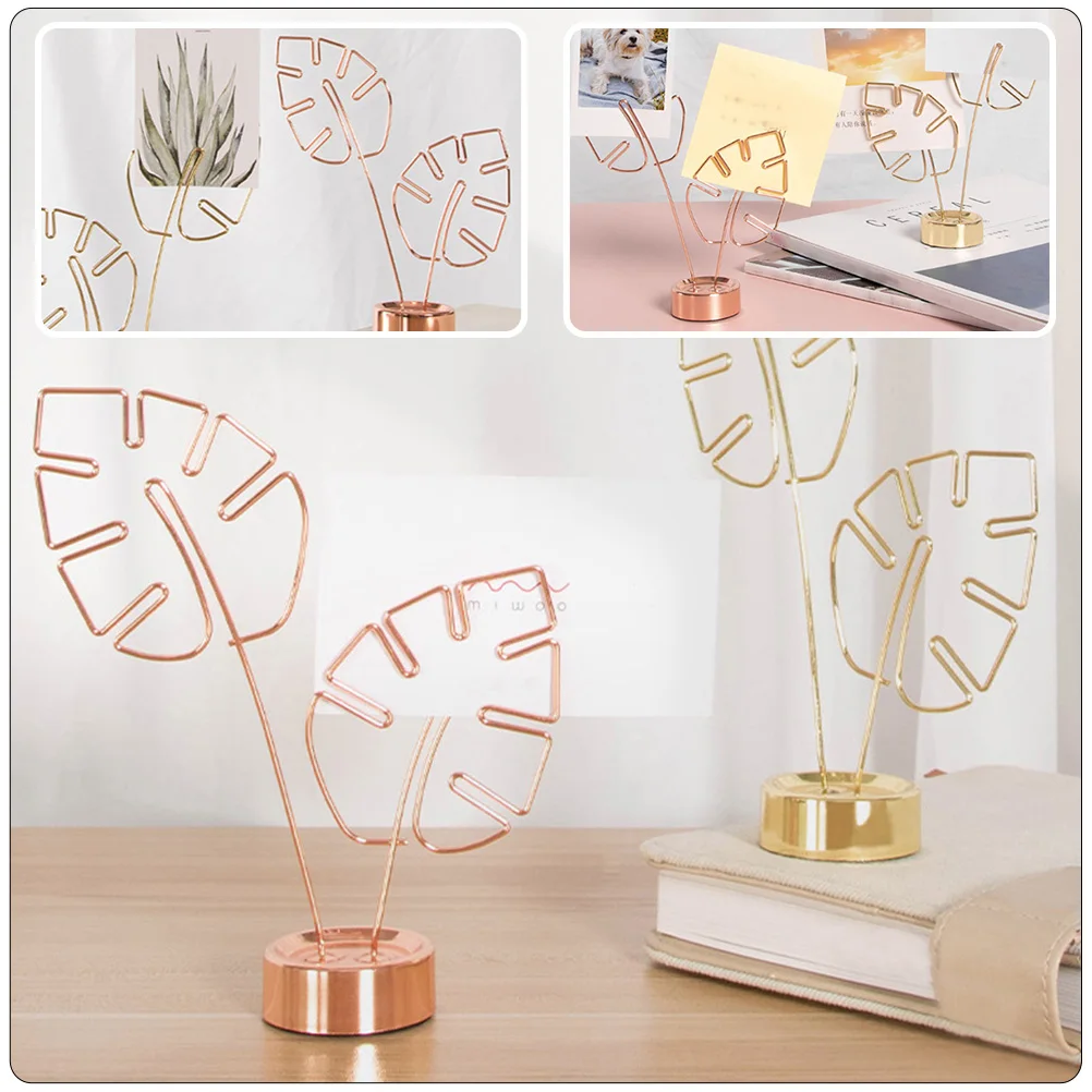 2Pcs Multi-Functional Note Clip Holder Stainless Steel Desktop Decor Memo Stand Photo Card Display Home Party Decoration